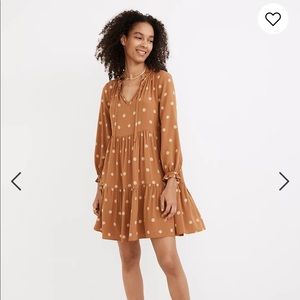 Madewell tie neck tiered mini dress in bloom dot